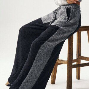 Black Casual Women's Contrast Color Casual Wide Leg Pants